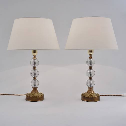 Pair Art Deco table lamps, acanthus leaf, Maison Charles, crystal & gilt bronze, 1930`s ca, French